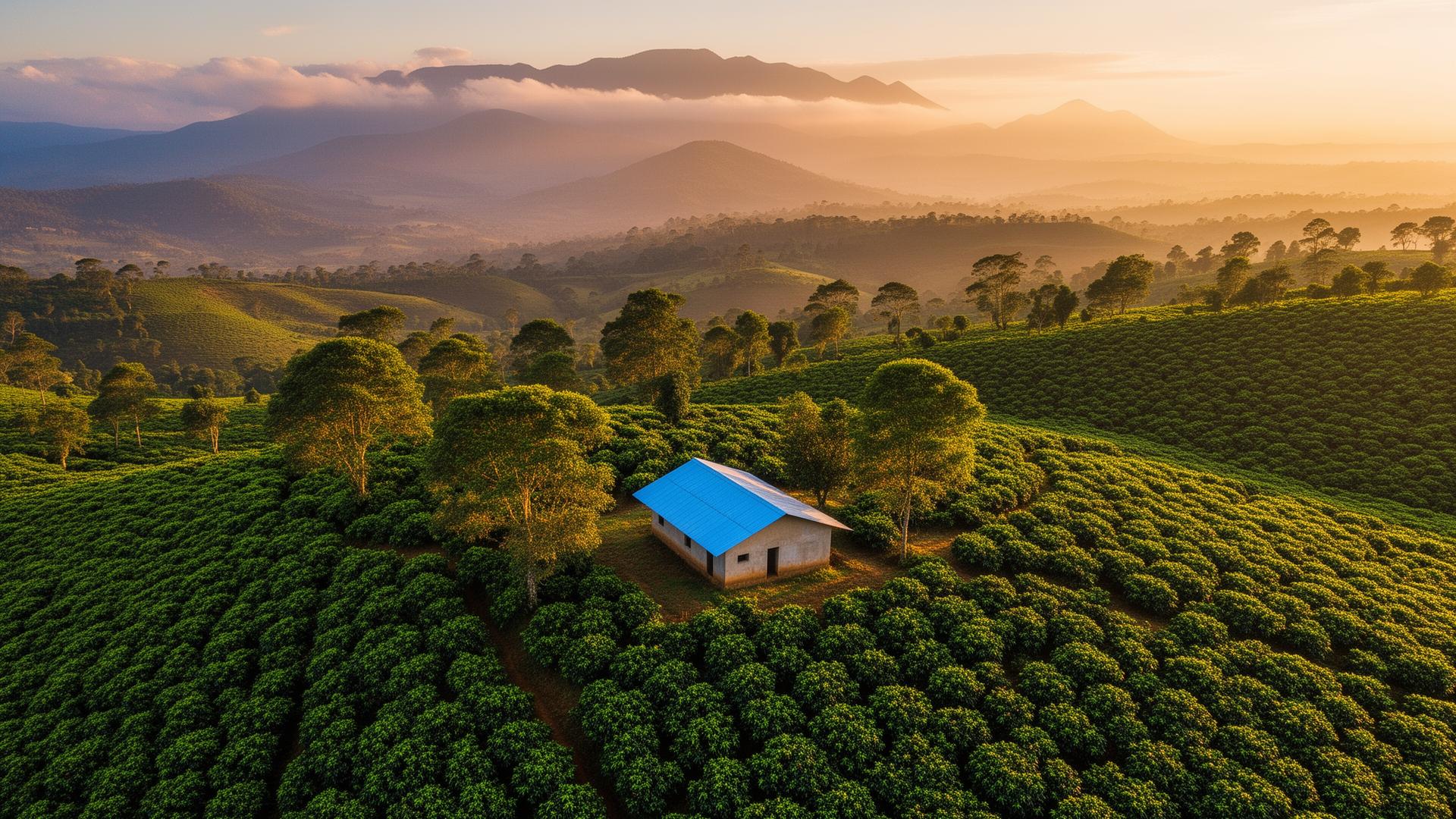 African coffee plantation at golden hour